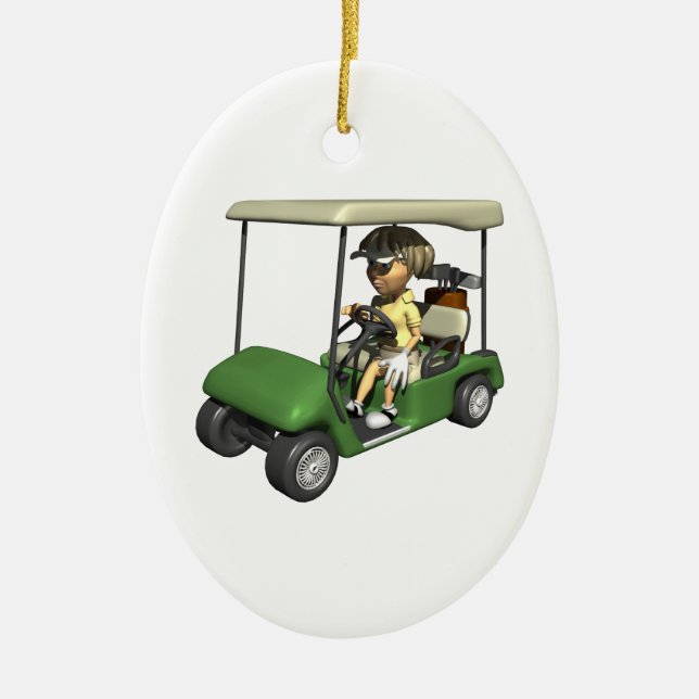 Adorno De Cerámica Carro del golfista de la mujer (Frente)