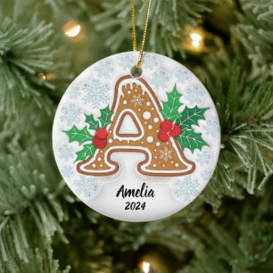 Adorno De Cerámica Carta A Navidades Personalizados Monograma Ornamen