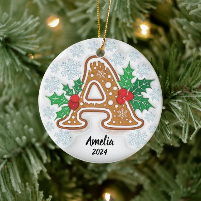 Adorno De Cerámica Carta A Navidades Personalizados Monograma Ornamen (Árbol)