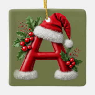 Adorno De Cerámica Carta de Navidad A decorada con sombrero de Santa