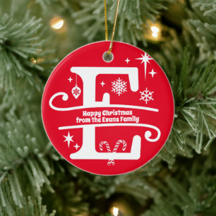 Adorno De Cerámica Carta E Monograma Nombre inicial de familia Saludo