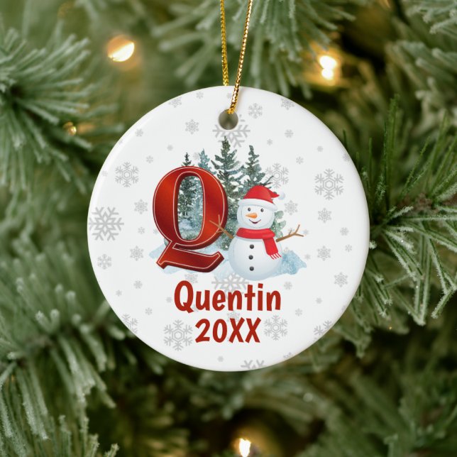 Adorno De Cerámica Carta monográfica personalizada Q Navidades Snowma (Árbol)
