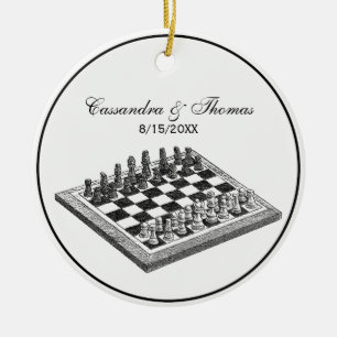 Adorno De Cerámica Cartel de ajedrez y piezas de ajedrez arte vintage