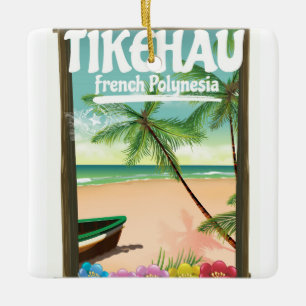 Adorno De Cerámica Cartel de viaje a Tikehau Polinesia Francesa.