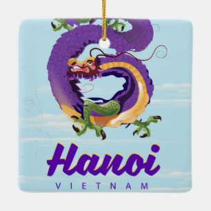 Adorno De Cerámica Cartel de viaje vintage del dragón de Hanoi Vietna