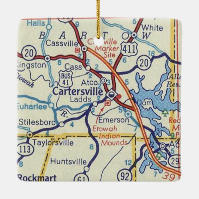 Adorno De Cerámica Cartersville GA Vintage Map (Reverso)