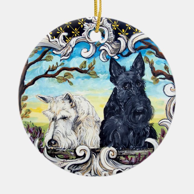 Adorno De Cerámica Cartouche de Scottish Terrier (Frente)