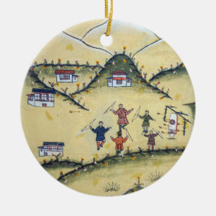 Adorno De Cerámica Casa bhutanesa con pinturas de tiro con arco - But
