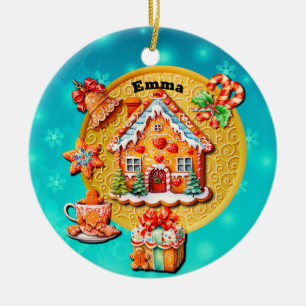 Adorno De Cerámica Casa de Caramelo de Jengibre de Navidad y Año Nuev