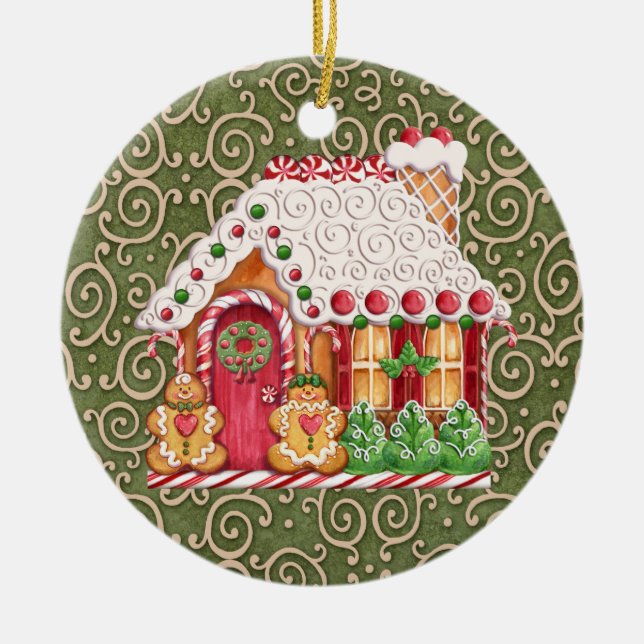 Adorno De Cerámica Casa de Gingerbread (Frente)