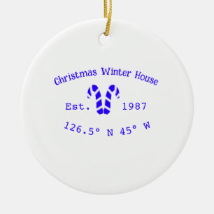 Adorno De Cerámica Casa de Navidad de invierno cañas de caramelo azul