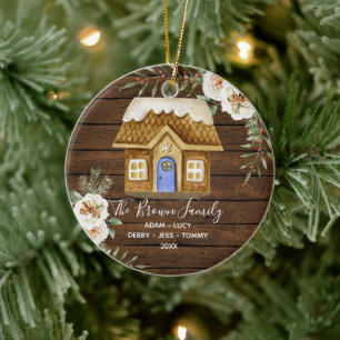 Adorno De Cerámica Casa de Navidades familiares Rustic Wood Gingerbre