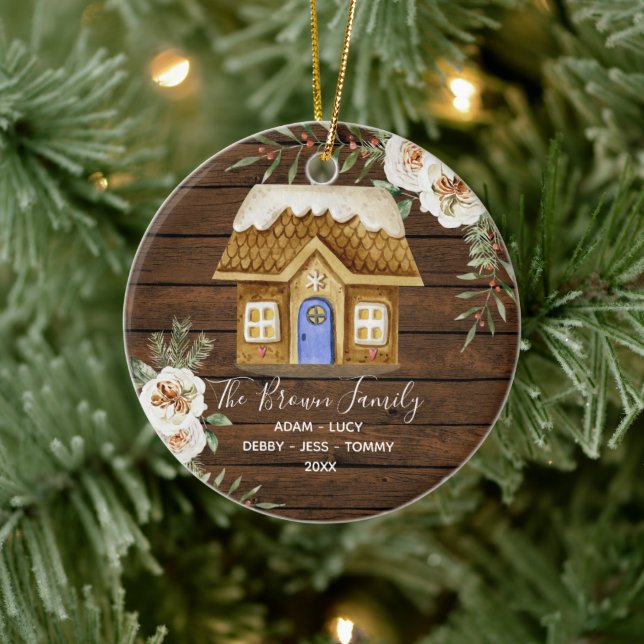 Adorno De Cerámica Casa de Navidades familiares Rustic Wood Gingerbre (Árbol)