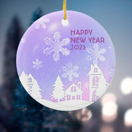 Adorno De Cerámica Casa de Nieve Purple White Translúcida