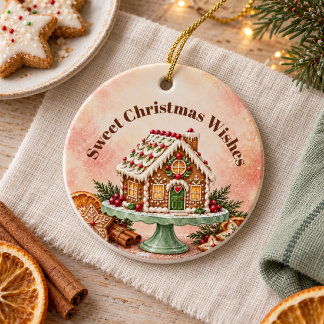Adorno De Cerámica Casa de Pan de Jengibre Deseos Dulces de Navidad