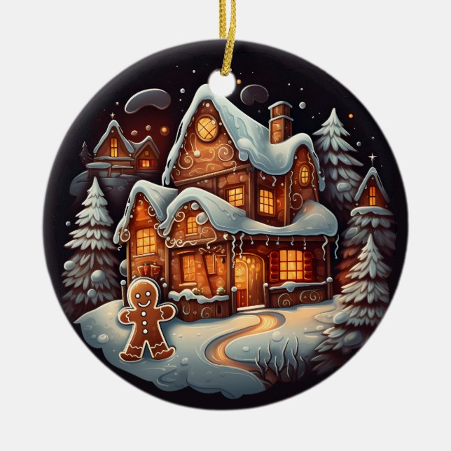 Adorno De Cerámica Casa del hombre de Gingerbread de Navidad (Frente)