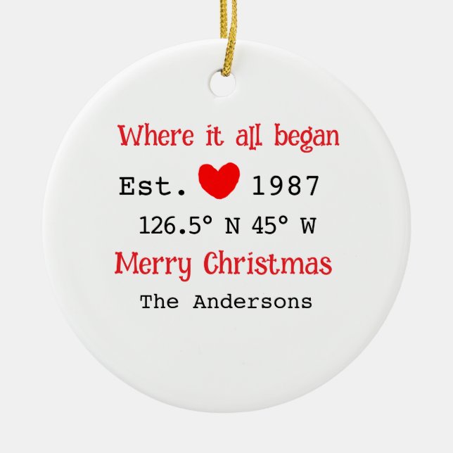 Adorno De Cerámica Casa del lago. Fecha año personalizado coordina ro (Frente)