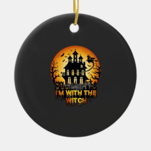 Adorno De Cerámica Casa Embrujada de Bruja Calabazas Luna Llena