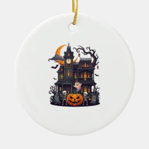 Adorno De Cerámica Casa Embrujada de Halloween Esqueletos Calabaza Fa