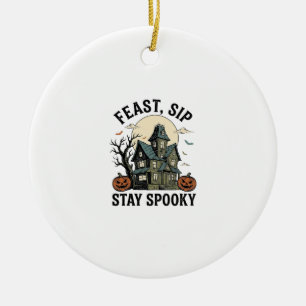 Adorno De Cerámica Casa Embrujada Halloween Grabado Antiguo Diseño Es