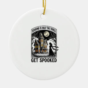 Adorno De Cerámica Casa Embrujada Halloween Grabado Antiguo Terror S