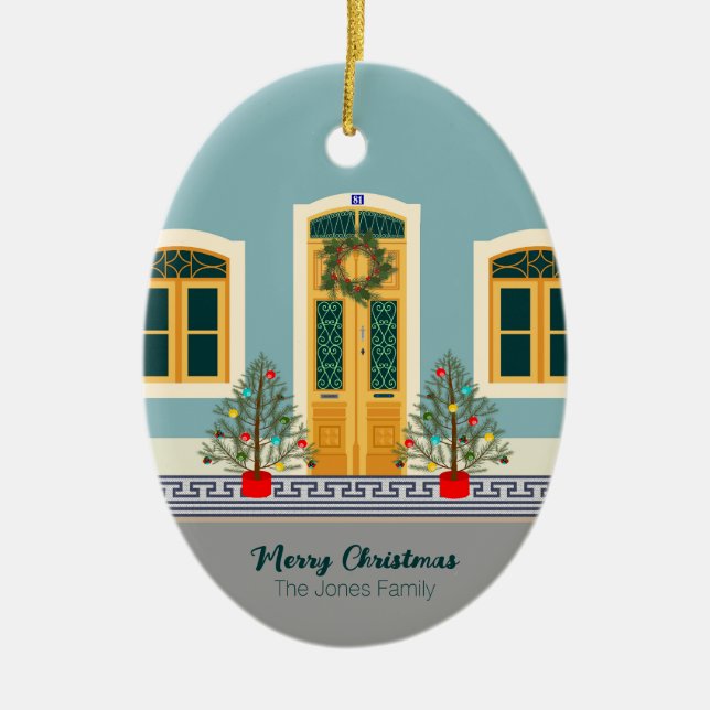 Adorno De Cerámica Casa festiva portuguesa de navidades (Frente)