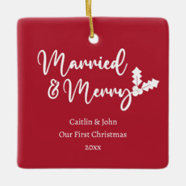 Adorno De Cerámica Casado y Feliz Primera Navidad Nueva Rojo