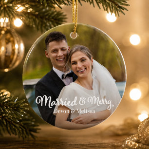 Adorno De Cerámica Casados y alegres superposición de foto de Navidad