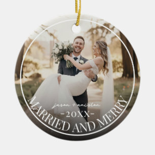 Adorno De Cerámica Casados y Felices Primer Navidad Foto Personalizad