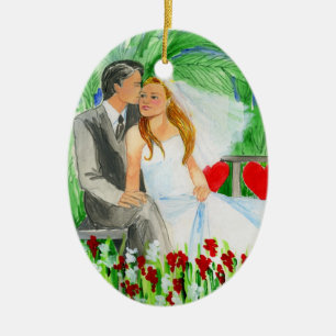 Adorno De Cerámica Casar la novia y al novio románticos en jardín