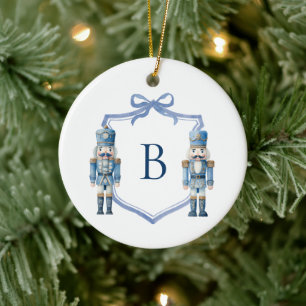 Adorno De Cerámica Cascanueces Azul Crest Monogramado Navidad