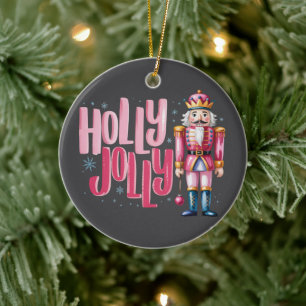 Adorno De Cerámica Cascanueces Holly Jolly Navidad Coquette Preppy