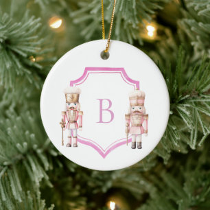 Adorno De Cerámica Cascanueces Rosa Cresta Monogramada Navidad