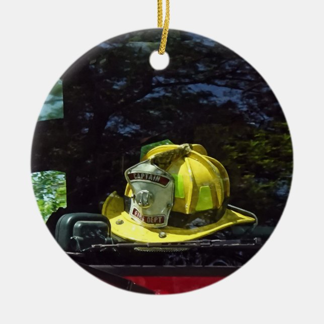 Adorno De Cerámica Casco del Capitán de Incendios Amarillo (Frente)
