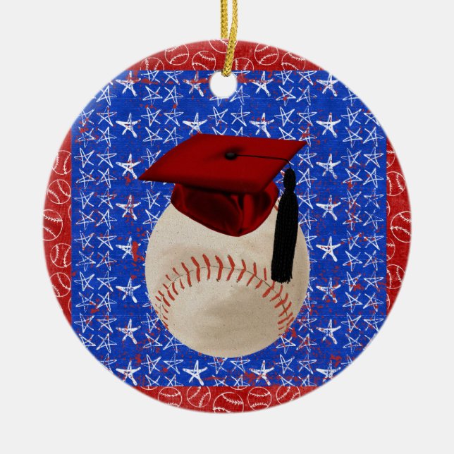 Adorno De Cerámica Casquillo de la graduación del béisbol, estrellas, (Frente)