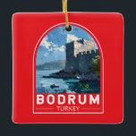 Adorno De Cerámica Castillo de Bodrum Turquía Viaje Arte Vintage<br><div class="desc">Diseño de viaje vector retro Bodrum. Bodrum es una ciudad de la península de Bodrum,  que se extiende desde la costa suroeste de Turquía hasta el mar Egeo. La ciudad cuenta con bahías gemelas con vistas al castillo de Bodrum.</div>