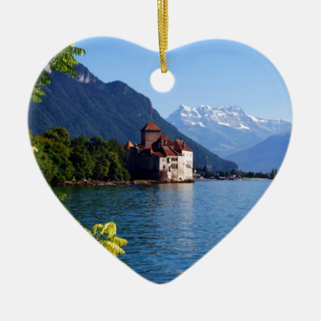 Adorno De Cerámica Castillo francés Chinon, al lado del lago Lemán (Frente)