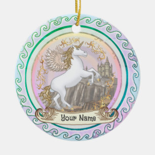 Adorno De Cerámica Castillo Pegasus Unicornio