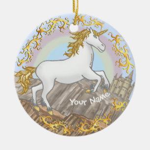 Adorno De Cerámica Castillo Unicornio