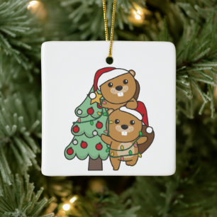 Adorno De Cerámica castor Navidades de árbol de Navidad Animales Beav