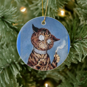 ADORNO DE CERÁMICA CAT CON CIGAR LOUIS WAIN ART CHRISTMAS ORNAMENTE