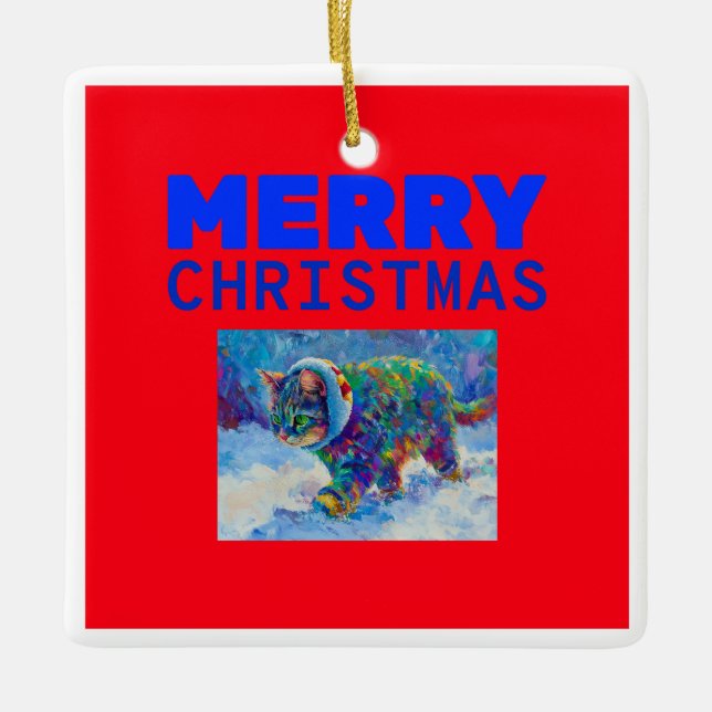 Adorno De Cerámica Cat in Snow Wearing Ear Muffs (Anverso)