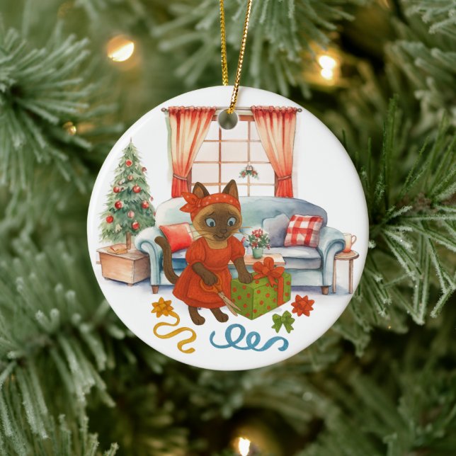 Adorno De Cerámica Cat is Christmas boxing  (Árbol)