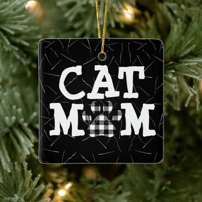 Adorno De Cerámica Cat Mom Pawprint con hemisferias de gato (Árbol)