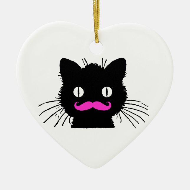 ADORNO DE CERÁMICA CAT NEGRO DEL BIGOTE ROSADO DIVERTIDO (Frente)