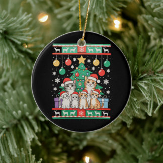 Adorno De Cerámica Cat Ugly Christmas Tree Lights Xmas Holiday