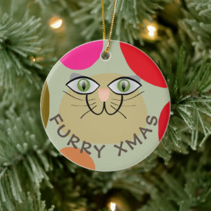 ADORNO DE CERÁMICA CAT WISHES, FURRY XMAS, MERRY NAVIDAD CAT LOVE