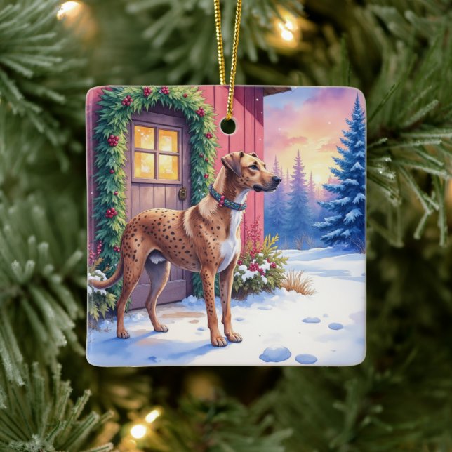 Adorno De Cerámica Catahoula Leopard Dog Rustic Barn Christmas Art (Árbol)