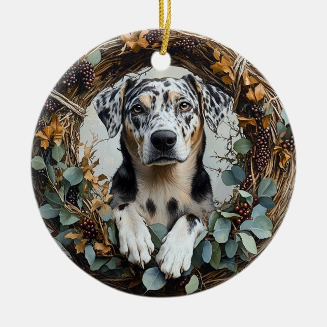 Adorno De Cerámica Catahoula Leopard Dog Wreath (Frente)