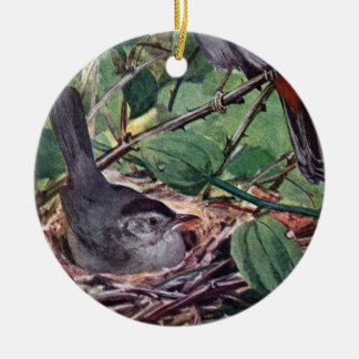 Adorno De Cerámica Catbirds grises de la jerarquización